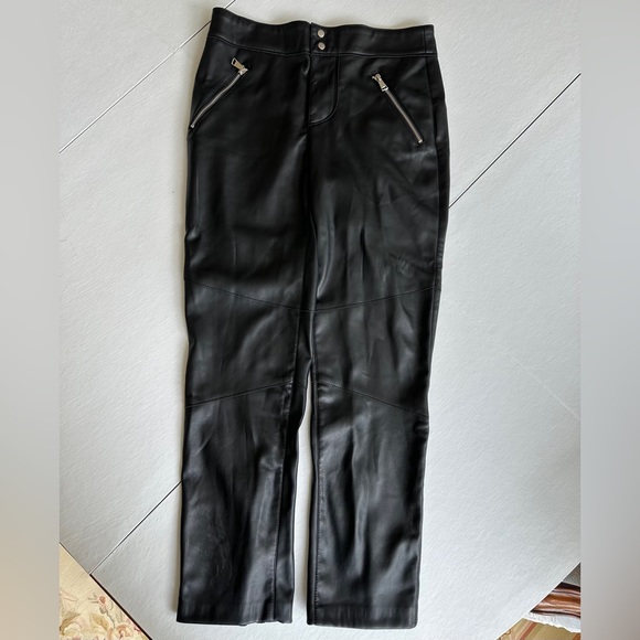 Zara Black Leather Straight Leg Pants w/ Zipper Detail (Creates Flare) Size US 4 - Picture 1 of 9